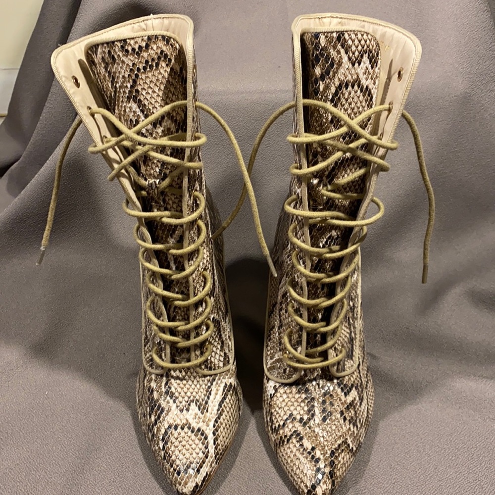 Pre loved Fashion Nova snake skin tie up boots size 7 1/2